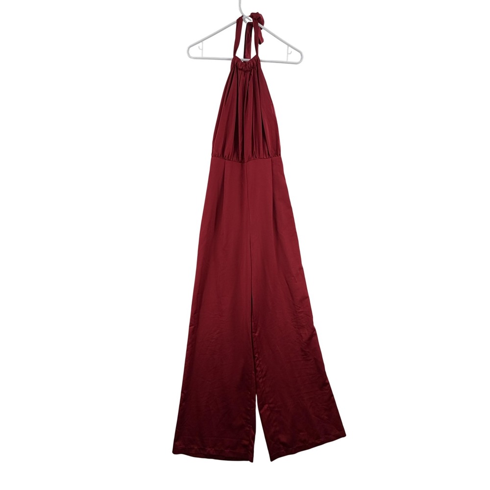Lulus Womens Red Halter Neck Wide Leg Jumpsuit Backless Formal Party Medium